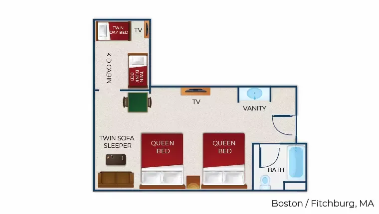 The floor plan for the Family KidCabin Suite